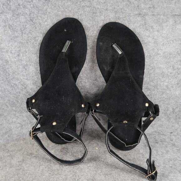 Casual Shoes Womens 8 Fashion Sandals Flats T Strap Black Thong Fashion Strappy - Picture 5 of 9